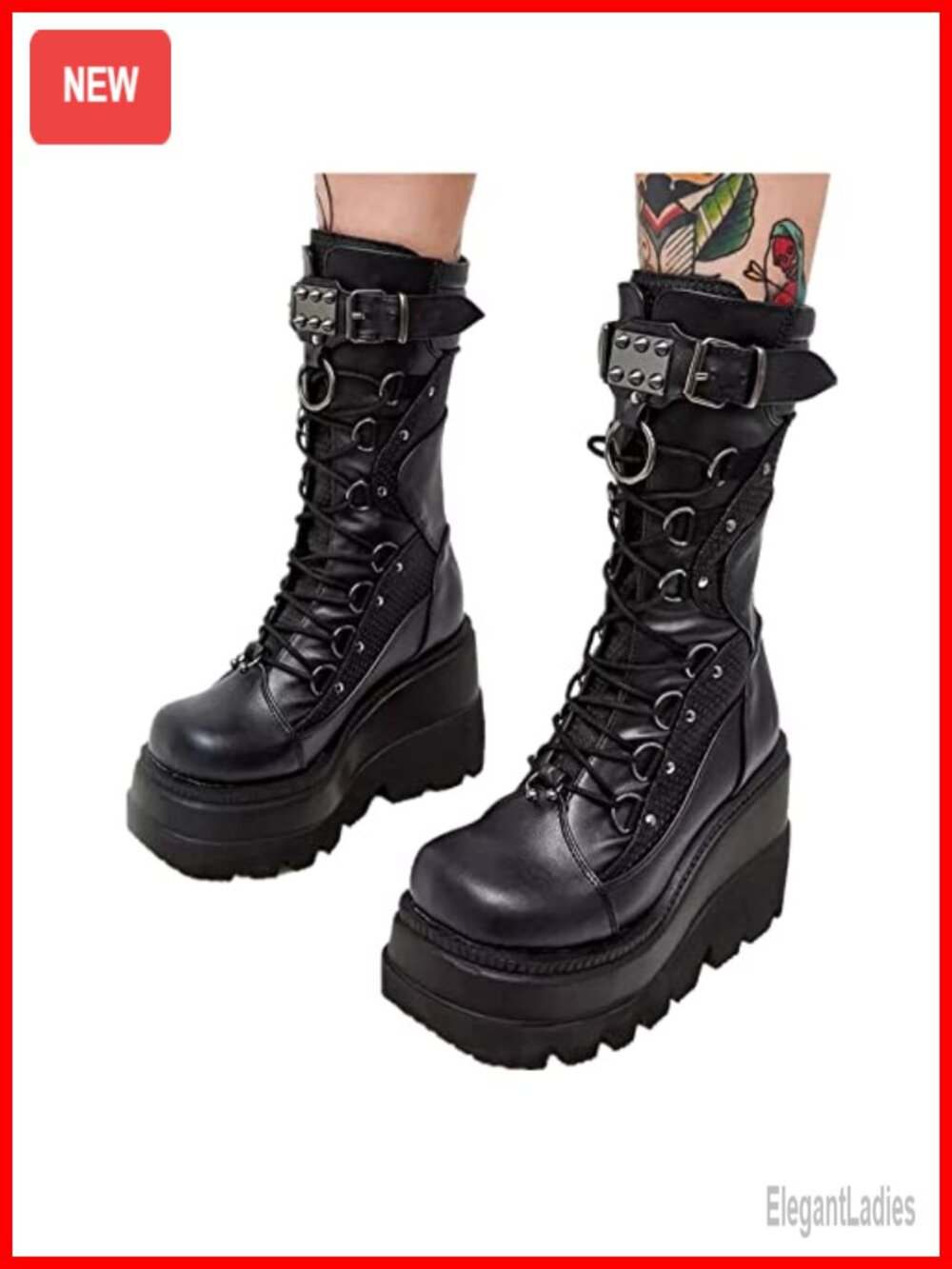 Platform Ankle Boots Chunky High Heel Combat Booties Lace Up Motorcycle Goth